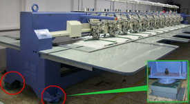 Embroidery Machine mounted on Dynemech Spring Viscous Vibration Damper
